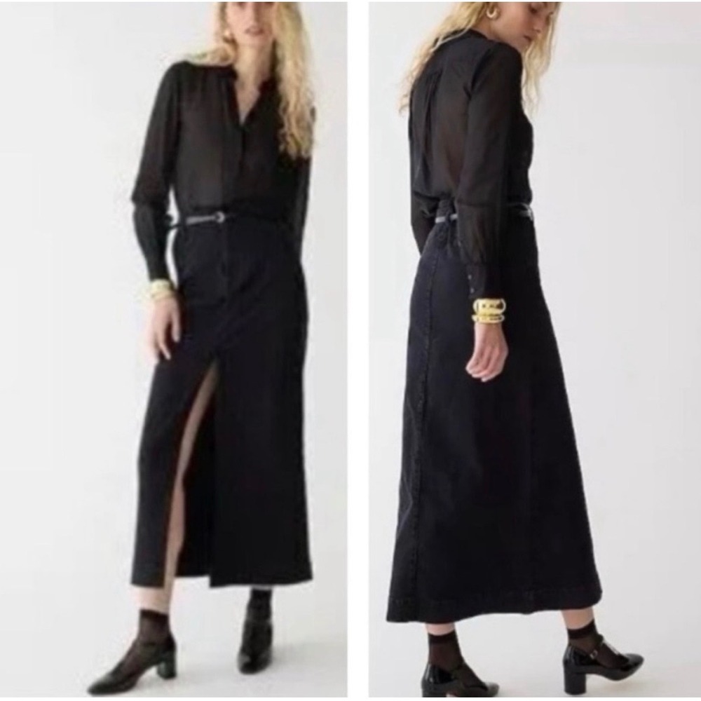 J. Crew Black Denim Jean Maxi Skirt Womens 30 Front Slit‎ Grunge Streetwear Chic